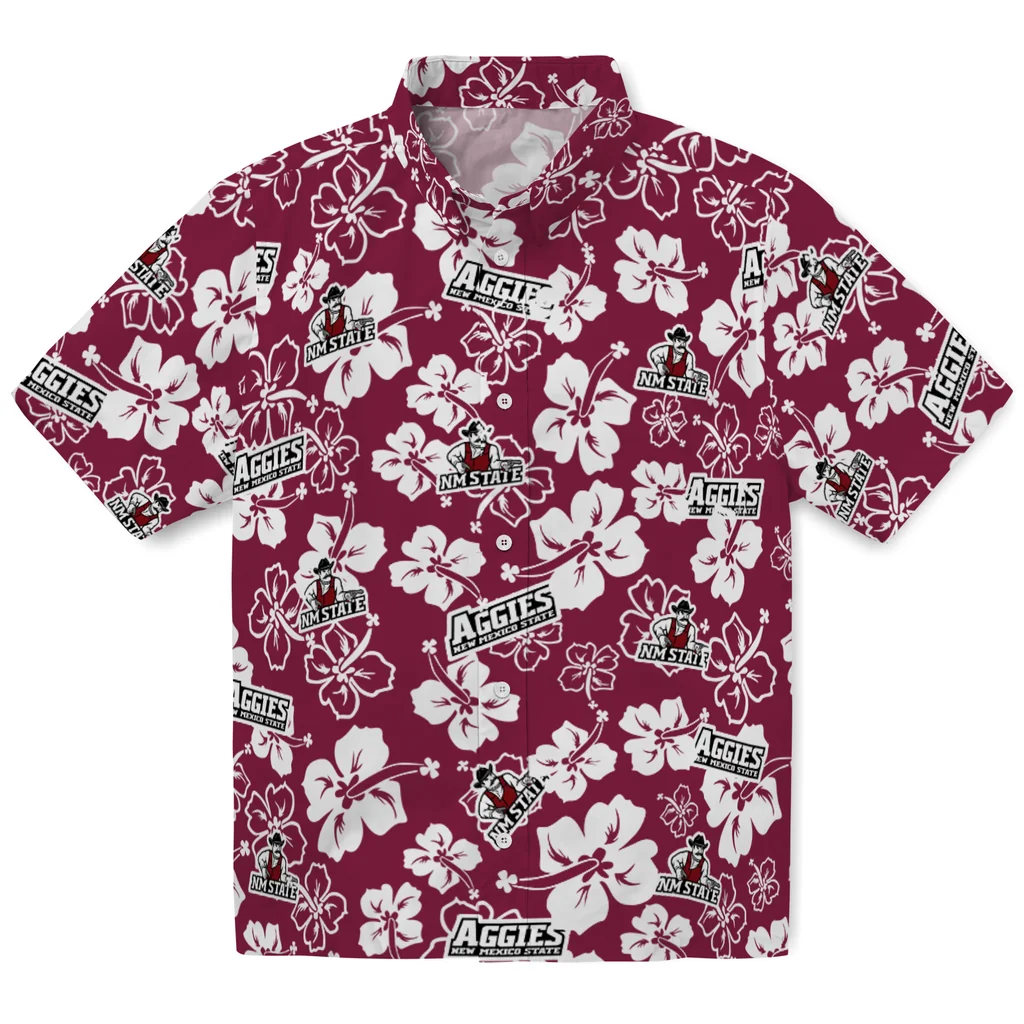 New Mexico State Aggies Hawaiian Shirt - Hibiscus Flower Design new mexico state aggies hibiscus bloom crimson hawaiian shirts best selling