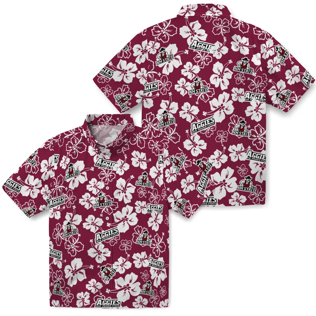 New Mexico State Aggies Hawaiian Shirt - Hibiscus Flower Design new mexico state aggies hibiscus bloom crimson hawaiian shirts high quality