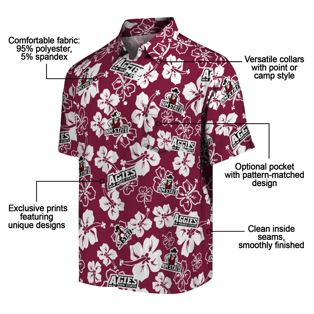 New Mexico State Aggies Hawaiian Shirt - Hibiscus Flower Design new mexico state aggies hibiscus bloom crimson hawaiian shirts new arrival