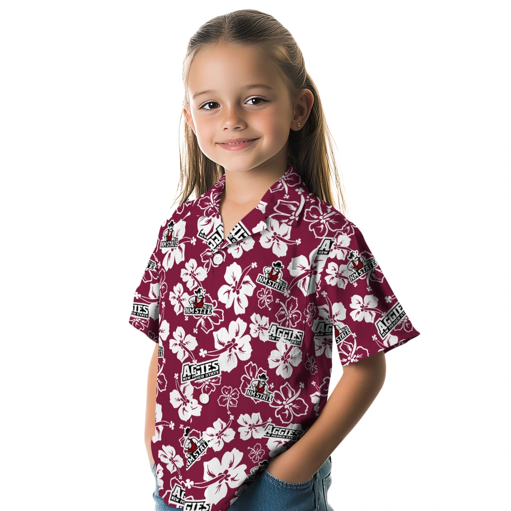 New Mexico State Aggies Hawaiian Shirt - Hibiscus Flower Design new mexico state aggies hibiscus bloom crimson hawaiian shirts premium grade