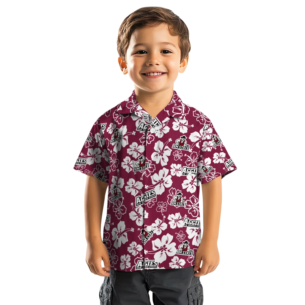 New Mexico State Aggies Hawaiian Shirt - Hibiscus Flower Design new mexico state aggies hibiscus bloom crimson hawaiian shirts top rated