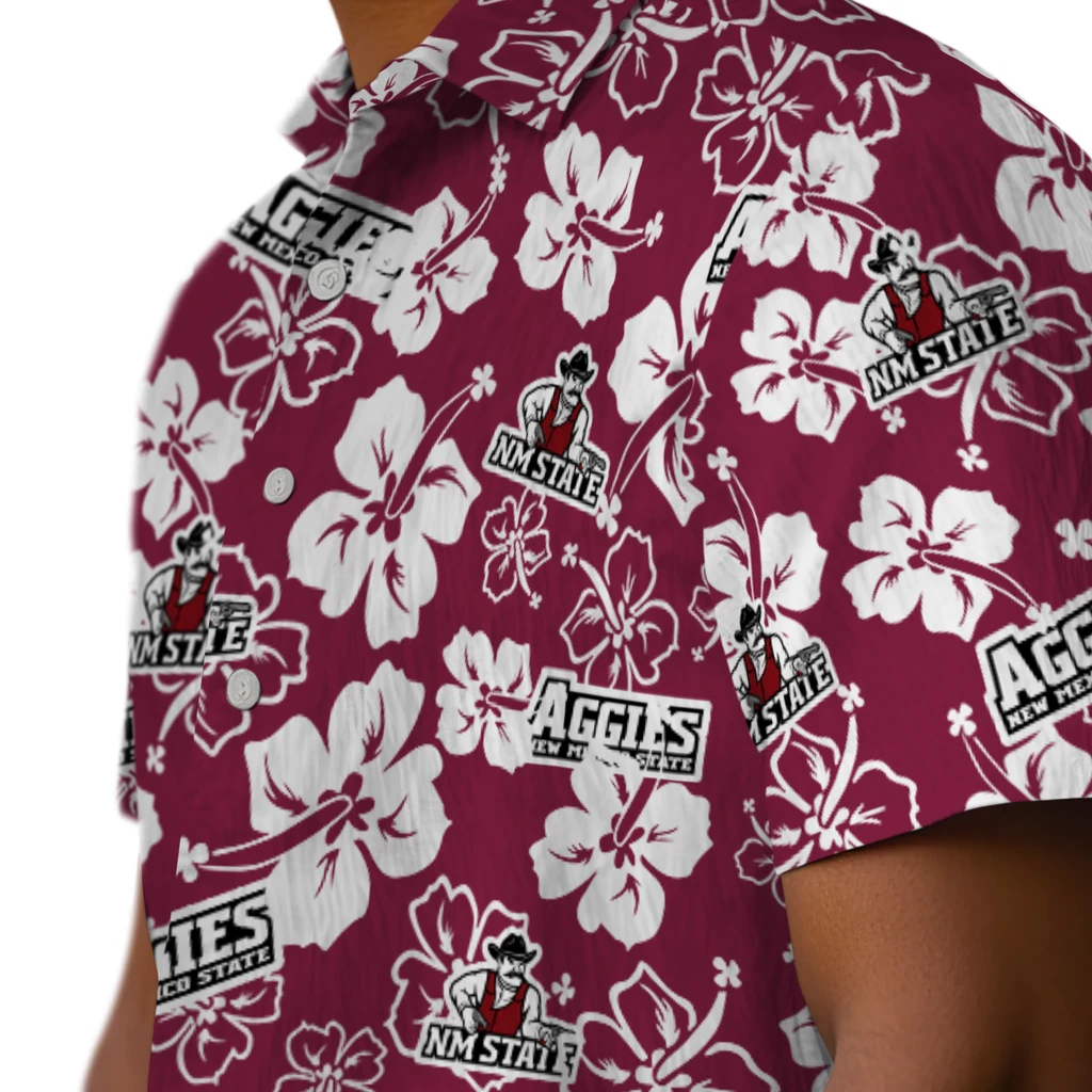 New Mexico State Aggies Hawaiian Shirt - Hibiscus Flower Design new mexico state aggies hibiscus bloom crimson hawaiian shirts trendy