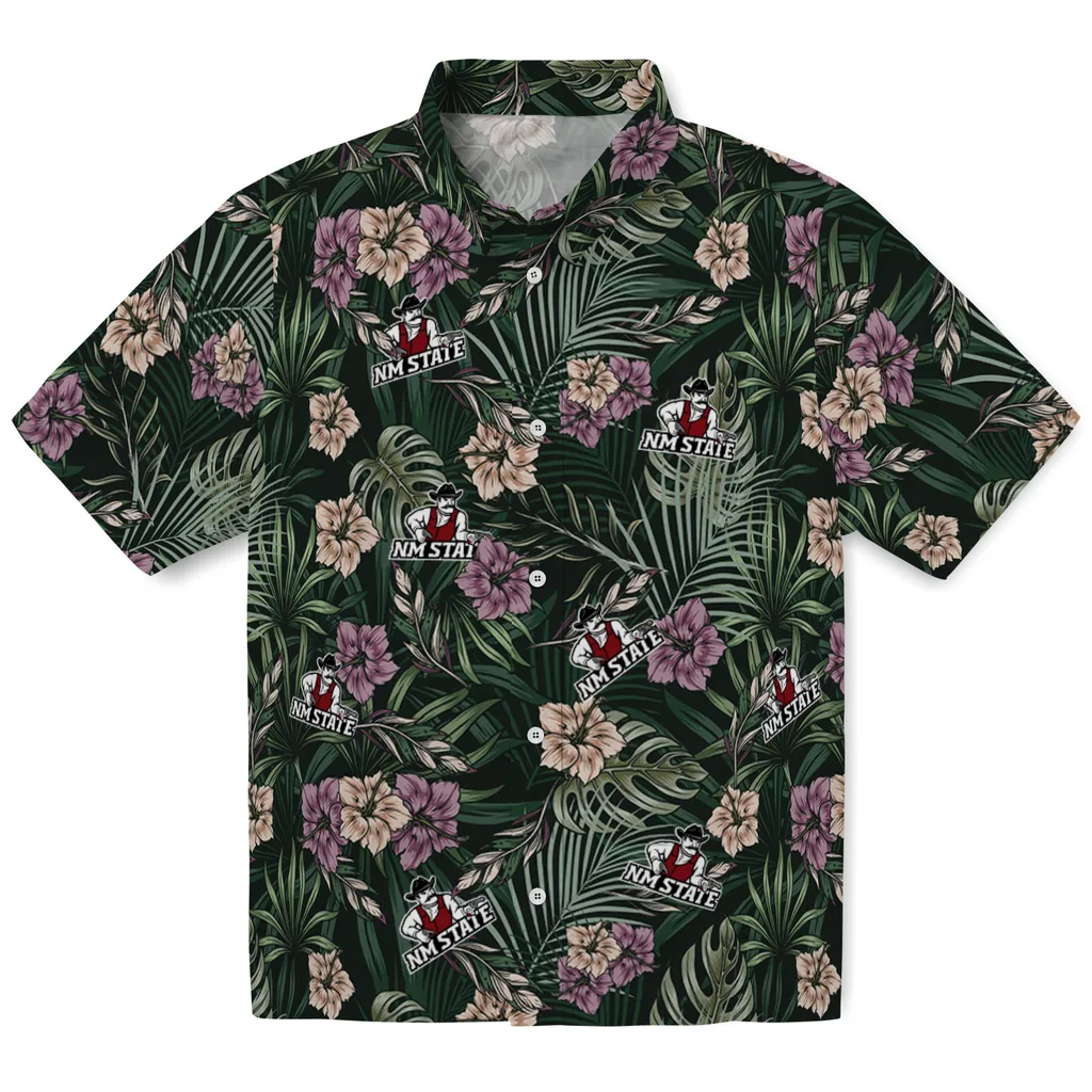 New Mexico State Aggies Hawaiian Shirt - Hibiscus Leaves Pattern new mexico state aggies hibiscus leaves pattern green hawaiian shirts best selling