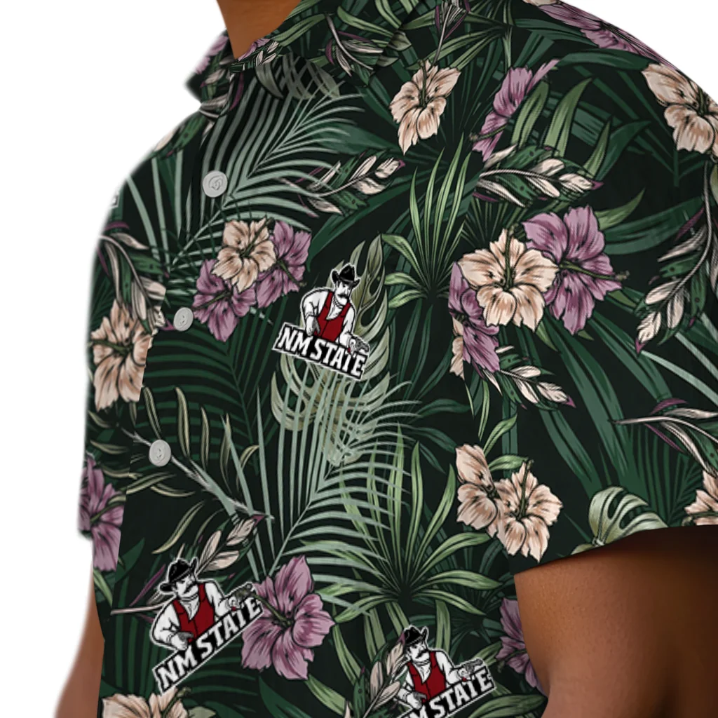 New Mexico State Aggies Hawaiian Shirt - Hibiscus Leaves Pattern new mexico state aggies hibiscus leaves pattern green hawaiian shirts trendy