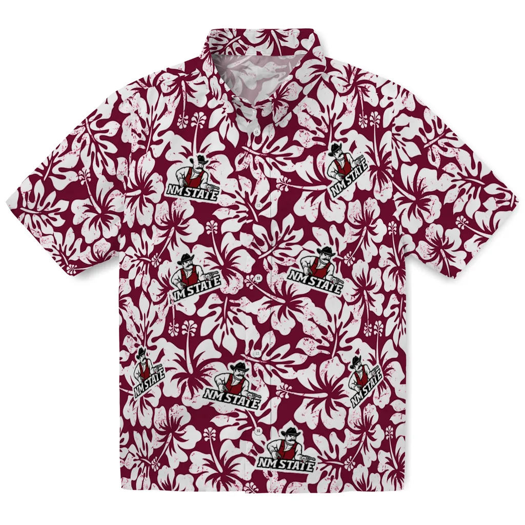 New Mexico State Aggies Hawaiian Shirt - Hibiscus Motif new mexico state aggies hibiscus motif crimson white hawaiian shirts best selling