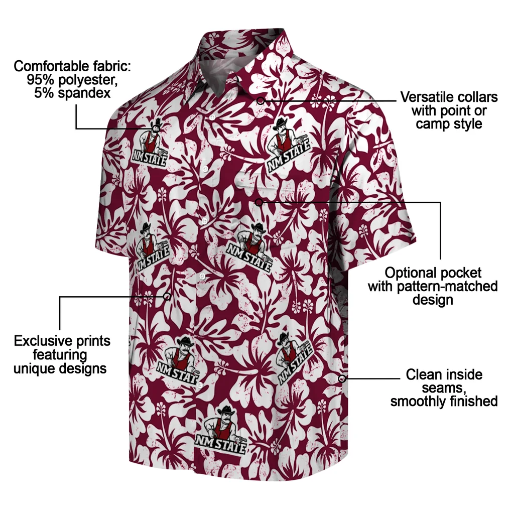 New Mexico State Aggies Hawaiian Shirt - Hibiscus Motif new mexico state aggies hibiscus motif crimson white hawaiian shirts new arrival