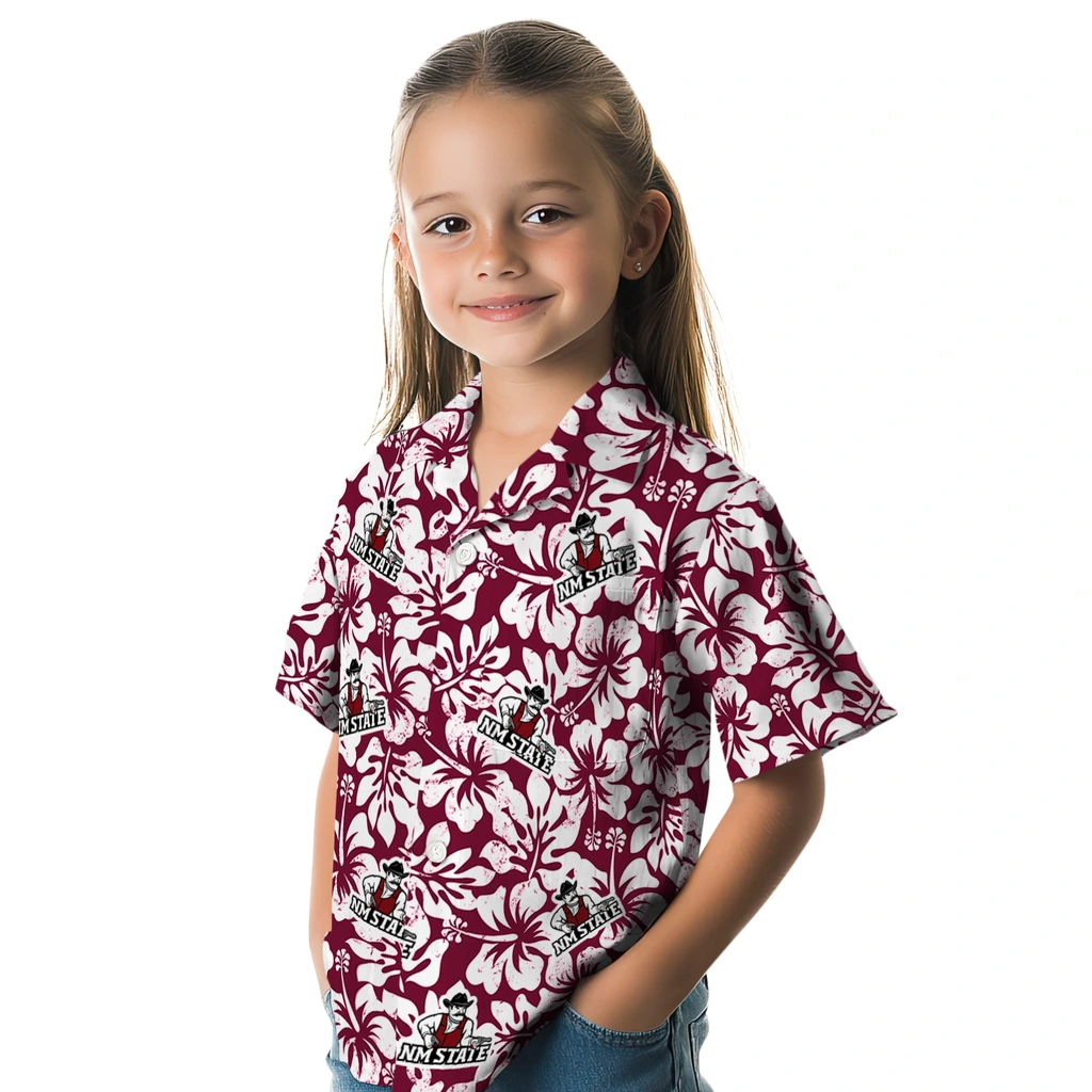 New Mexico State Aggies Hawaiian Shirt - Hibiscus Motif new mexico state aggies hibiscus motif crimson white hawaiian shirts premium grade