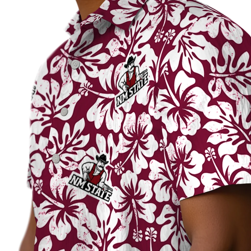 New Mexico State Aggies Hawaiian Shirt - Hibiscus Motif new mexico state aggies hibiscus motif crimson white hawaiian shirts trendy