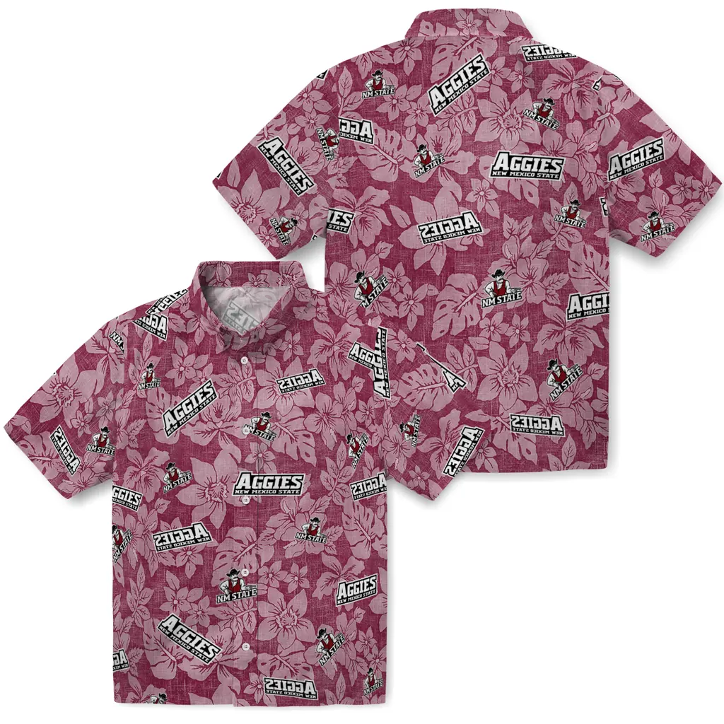New Mexico State Aggies Hawaiian Shirt - Hibiscus Oasis new mexico state aggies hibiscus oasis crimson hawaiian shirts high quality
