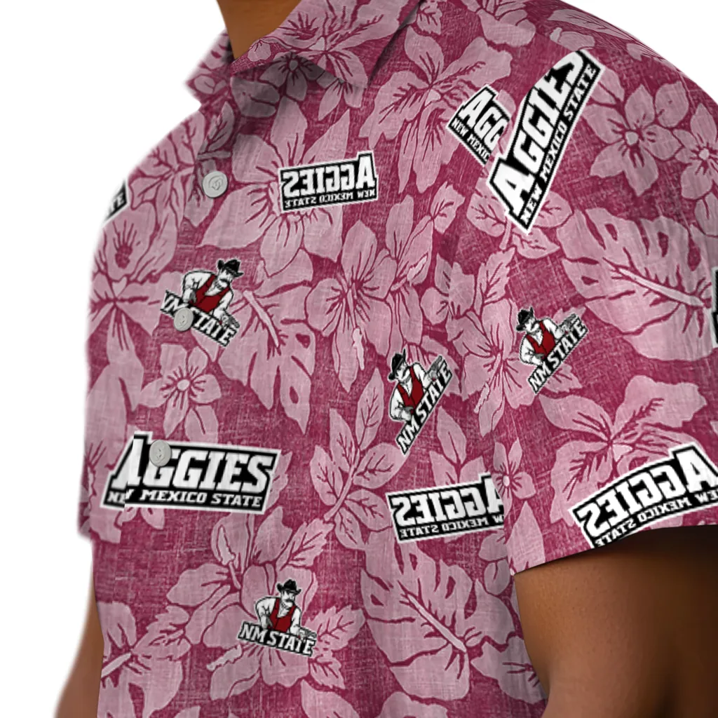 New Mexico State Aggies Hawaiian Shirt - Hibiscus Oasis new mexico state aggies hibiscus oasis crimson hawaiian shirts trendy