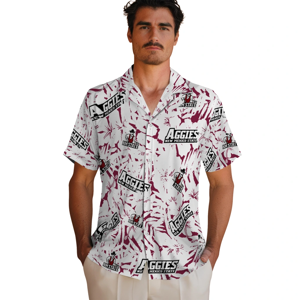 New Mexico State Aggies Hawaiian Shirt - Hibiscus Overlay new mexico state aggies hibiscus overlay hawaiian shirts fashion forward