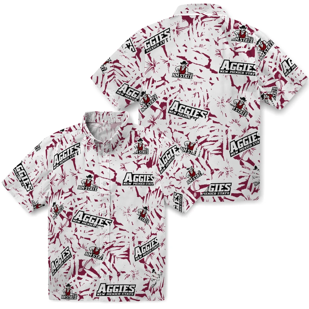 New Mexico State Aggies Hawaiian Shirt - Hibiscus Overlay new mexico state aggies hibiscus overlay hawaiian shirts high quality