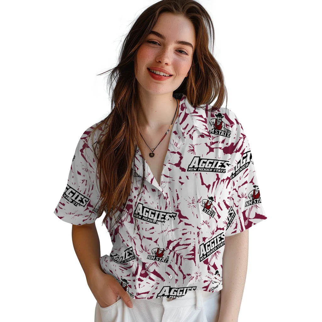 New Mexico State Aggies Hawaiian Shirt - Hibiscus Overlay new mexico state aggies hibiscus overlay hawaiian shirts latest model