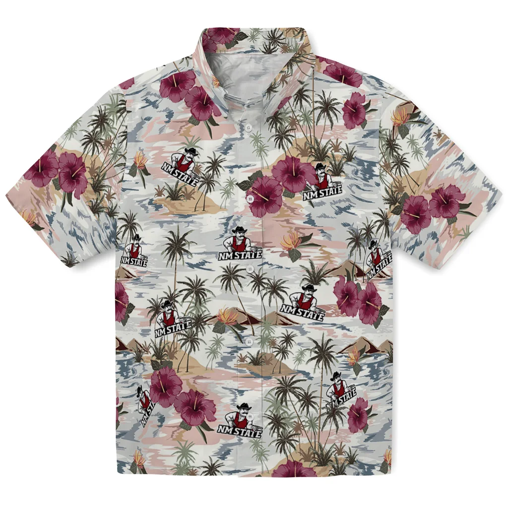 New Mexico State Aggies Hawaiian Shirt - Hibiscus Seaside new mexico state aggies hibiscus seaside white hawaiian shirts best selling
