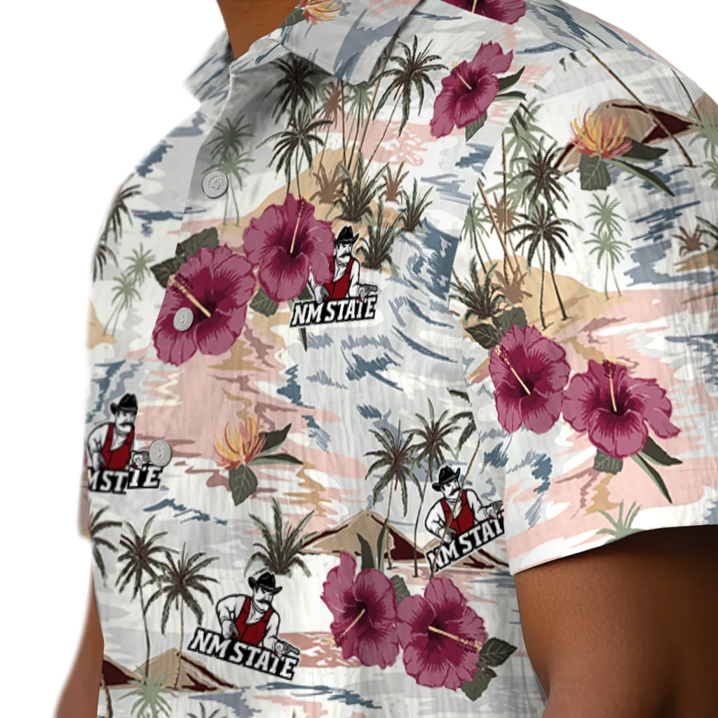 New Mexico State Aggies Hawaiian Shirt - Hibiscus Seaside new mexico state aggies hibiscus seaside white hawaiian shirts trendy