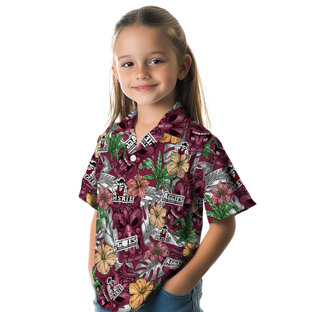 New Mexico State Aggies Hawaiian Shirt - Hibiscus Tiki Jungle new mexico state aggies tiki jungle crimson hawaiian shirts premium grade