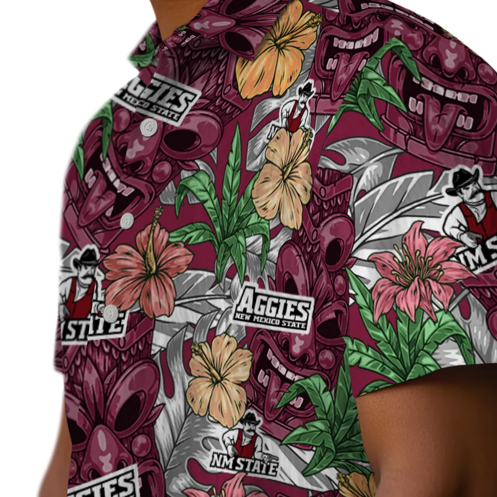 New Mexico State Aggies Hawaiian Shirt - Hibiscus Tiki Jungle new mexico state aggies tiki jungle crimson hawaiian shirts trendy