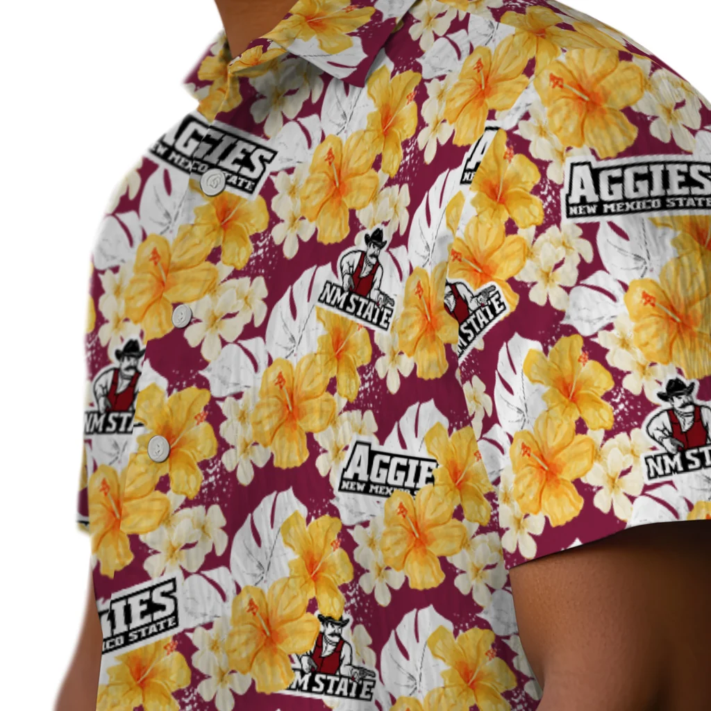New Mexico State Aggies Hawaiian Shirt - Hibiscus Tropics new mexico state aggies hibiscus tropics crimson yellow hawaiian shirts trendy
