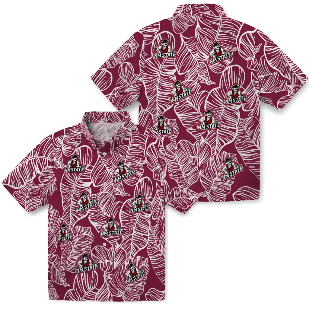 New Mexico State Aggies Hawaiian Shirt - Leaf Outline new mexico state aggies leaf outline crimson hawaiian shirts high quality