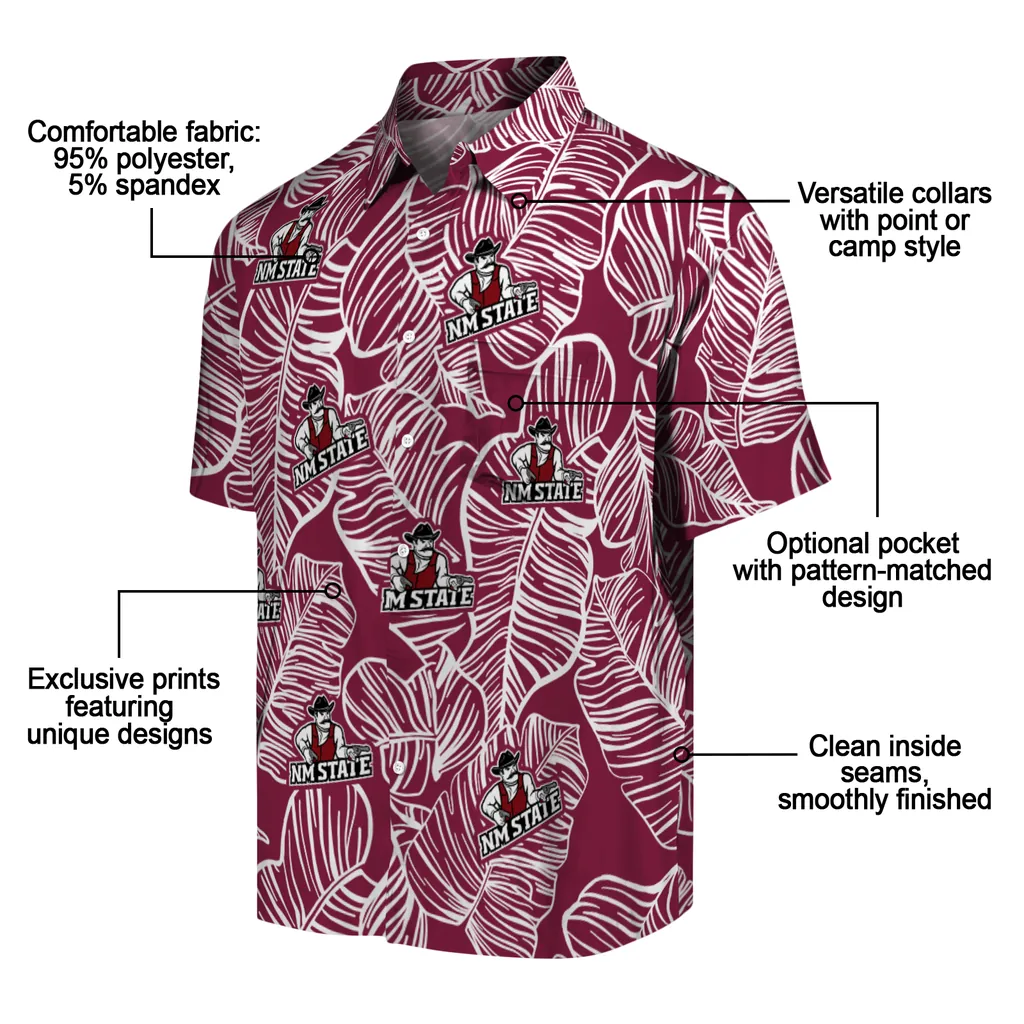 New Mexico State Aggies Hawaiian Shirt - Leaf Outline new mexico state aggies leaf outline crimson hawaiian shirts new arrival