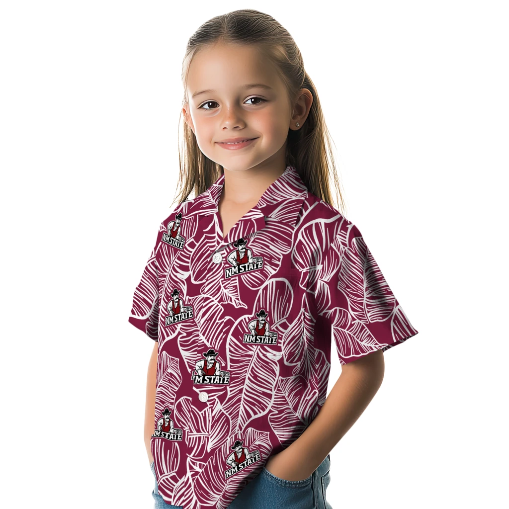 New Mexico State Aggies Hawaiian Shirt - Leaf Outline new mexico state aggies leaf outline crimson hawaiian shirts premium grade