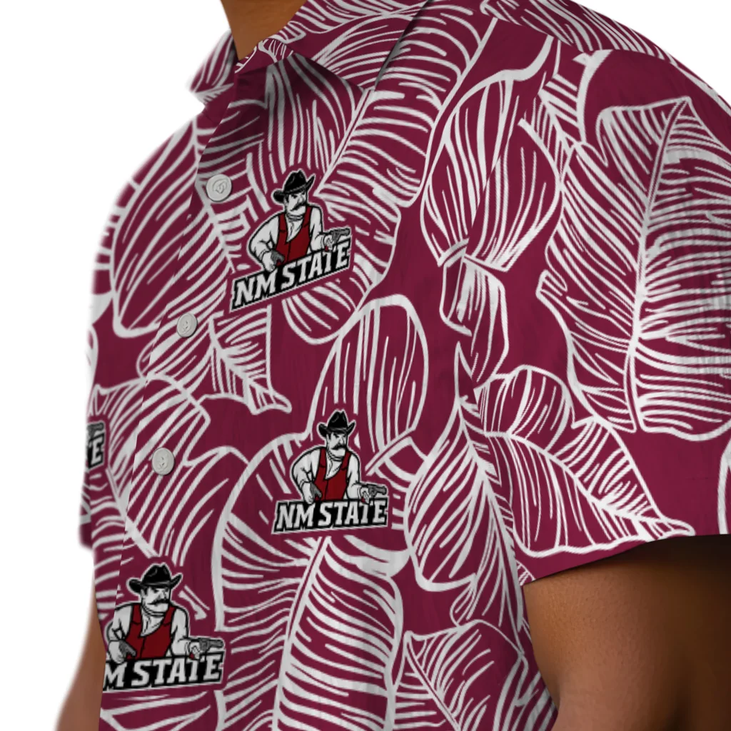 New Mexico State Aggies Hawaiian Shirt - Leaf Outline new mexico state aggies leaf outline crimson hawaiian shirts trendy