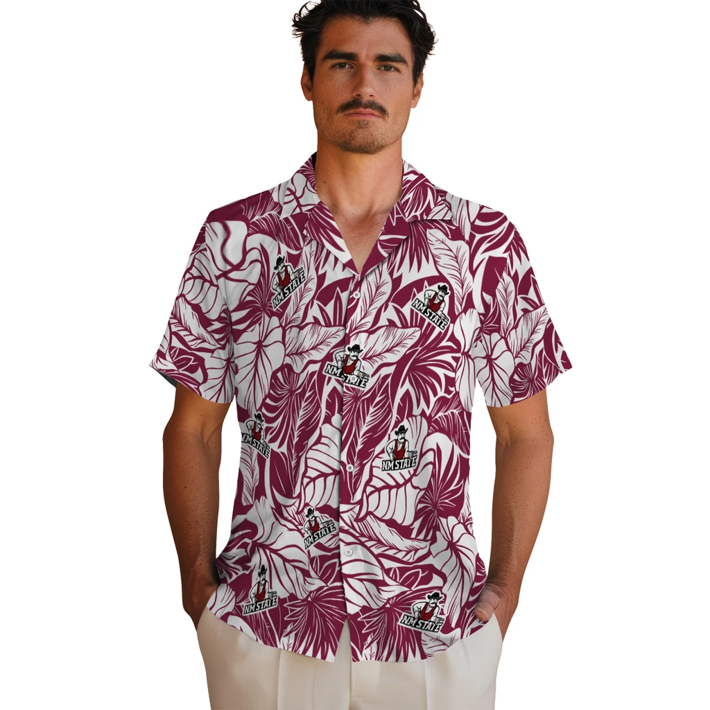New Mexico State Aggies Hawaiian Shirt - Monstera Layer new mexico state aggies monstera layer crimson hawaiian shirts fashion forward