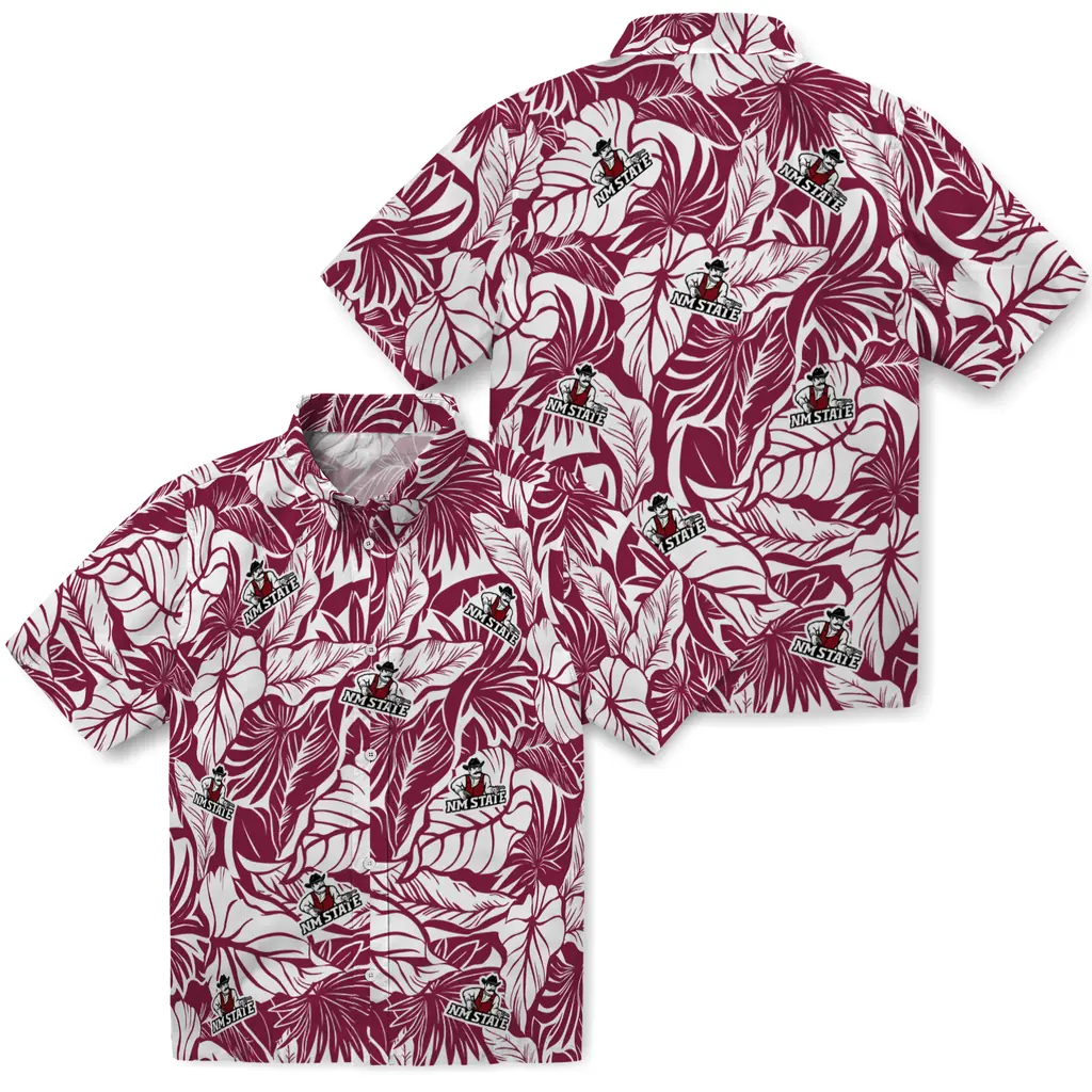 New Mexico State Aggies Hawaiian Shirt - Monstera Layer new mexico state aggies monstera layer crimson hawaiian shirts high quality