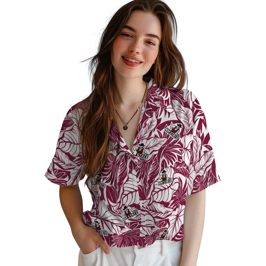 New Mexico State Aggies Hawaiian Shirt - Monstera Layer new mexico state aggies monstera layer crimson hawaiian shirts latest model