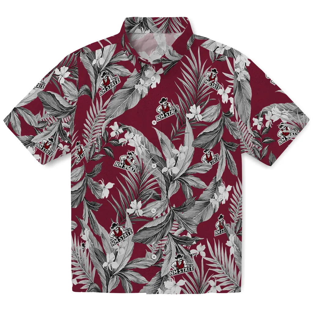 New Mexico State Aggies Hawaiian Shirt - Palm Leaves new mexico state aggies palm leaves crimson hawaiian shirts best selling