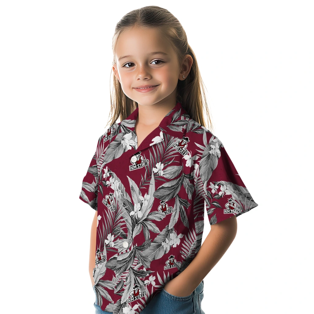 New Mexico State Aggies Hawaiian Shirt - Palm Leaves new mexico state aggies palm leaves crimson hawaiian shirts premium grade