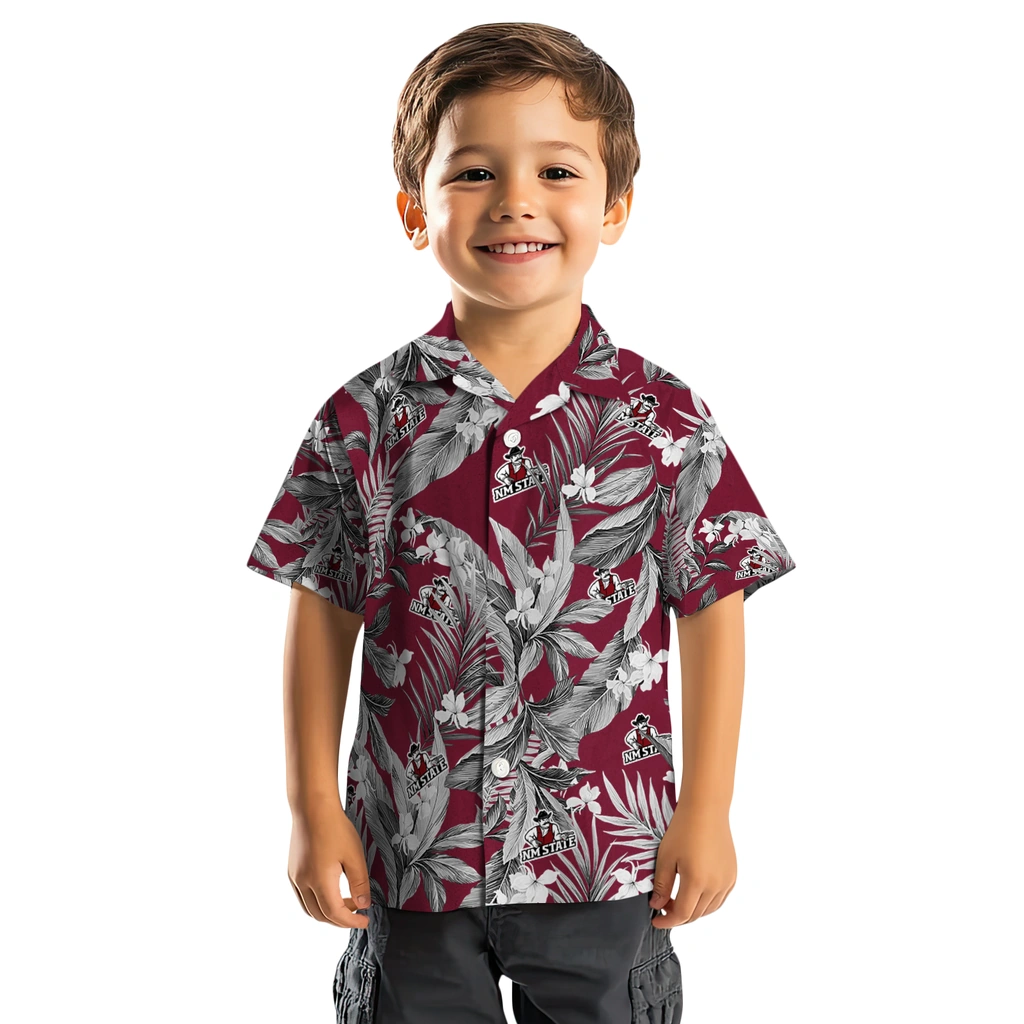 New Mexico State Aggies Hawaiian Shirt - Palm Leaves new mexico state aggies palm leaves crimson hawaiian shirts top rated