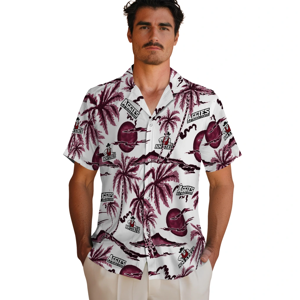 New Mexico State Aggies Hawaiian Shirt - Palm Sunset new mexico state aggies palm sunset hawaiian shirts fashion forward