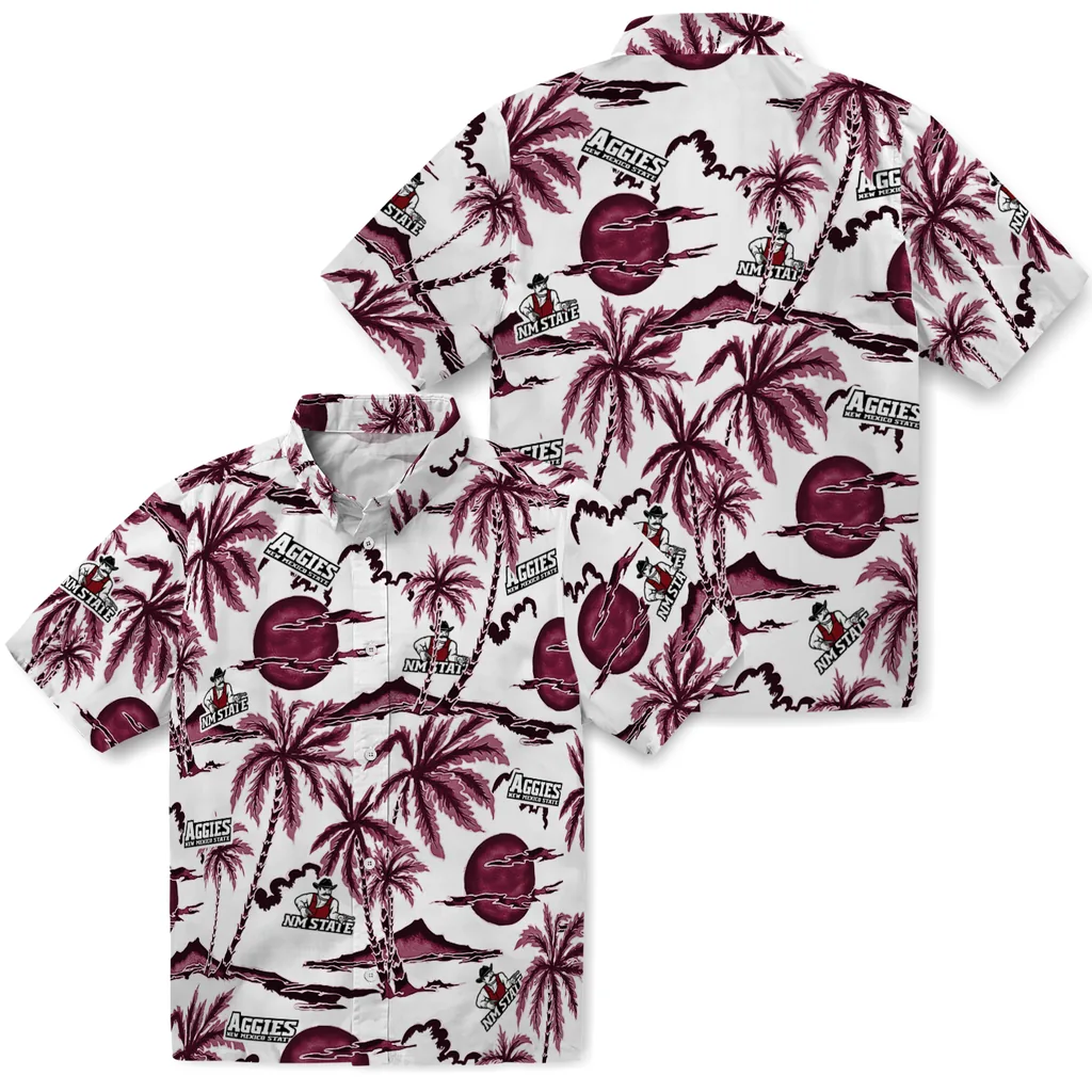 New Mexico State Aggies Hawaiian Shirt - Palm Sunset new mexico state aggies palm sunset hawaiian shirts high quality