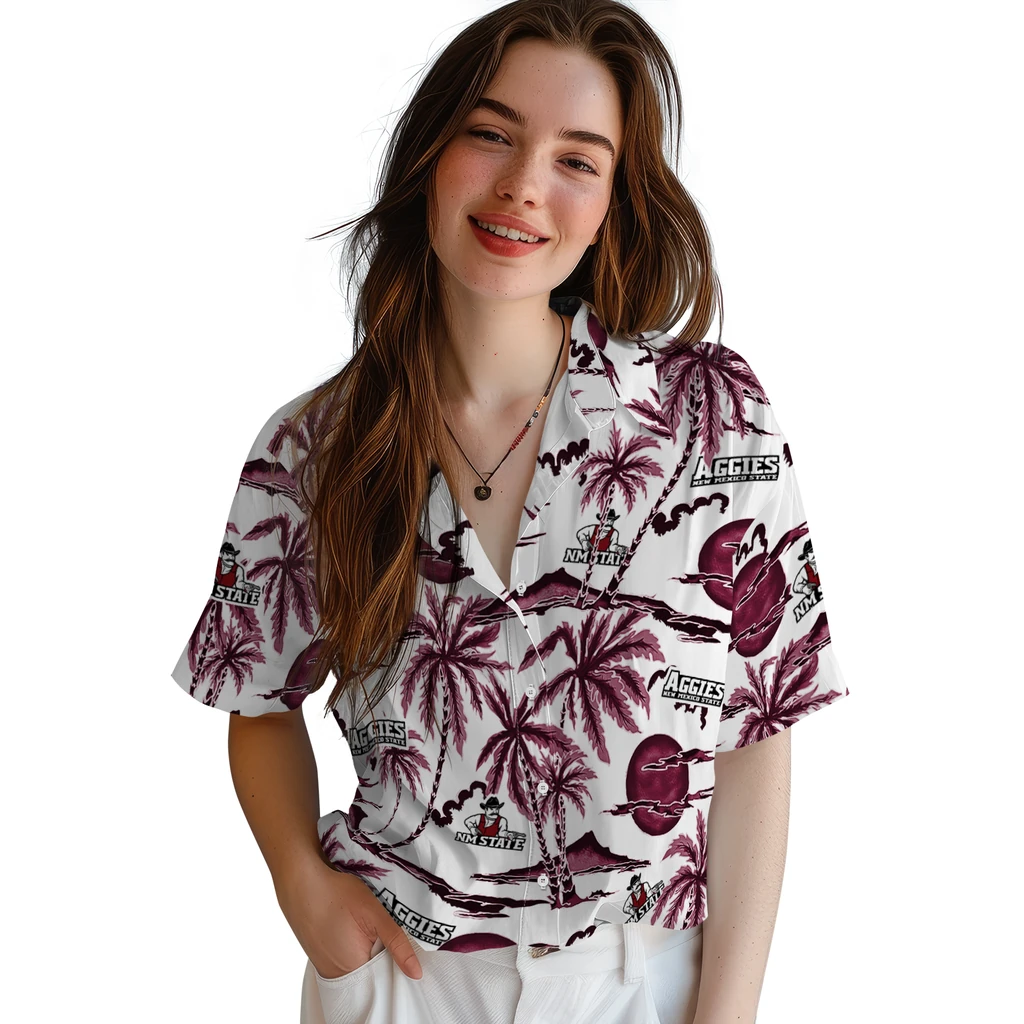 New Mexico State Aggies Hawaiian Shirt - Palm Sunset new mexico state aggies palm sunset hawaiian shirts latest model