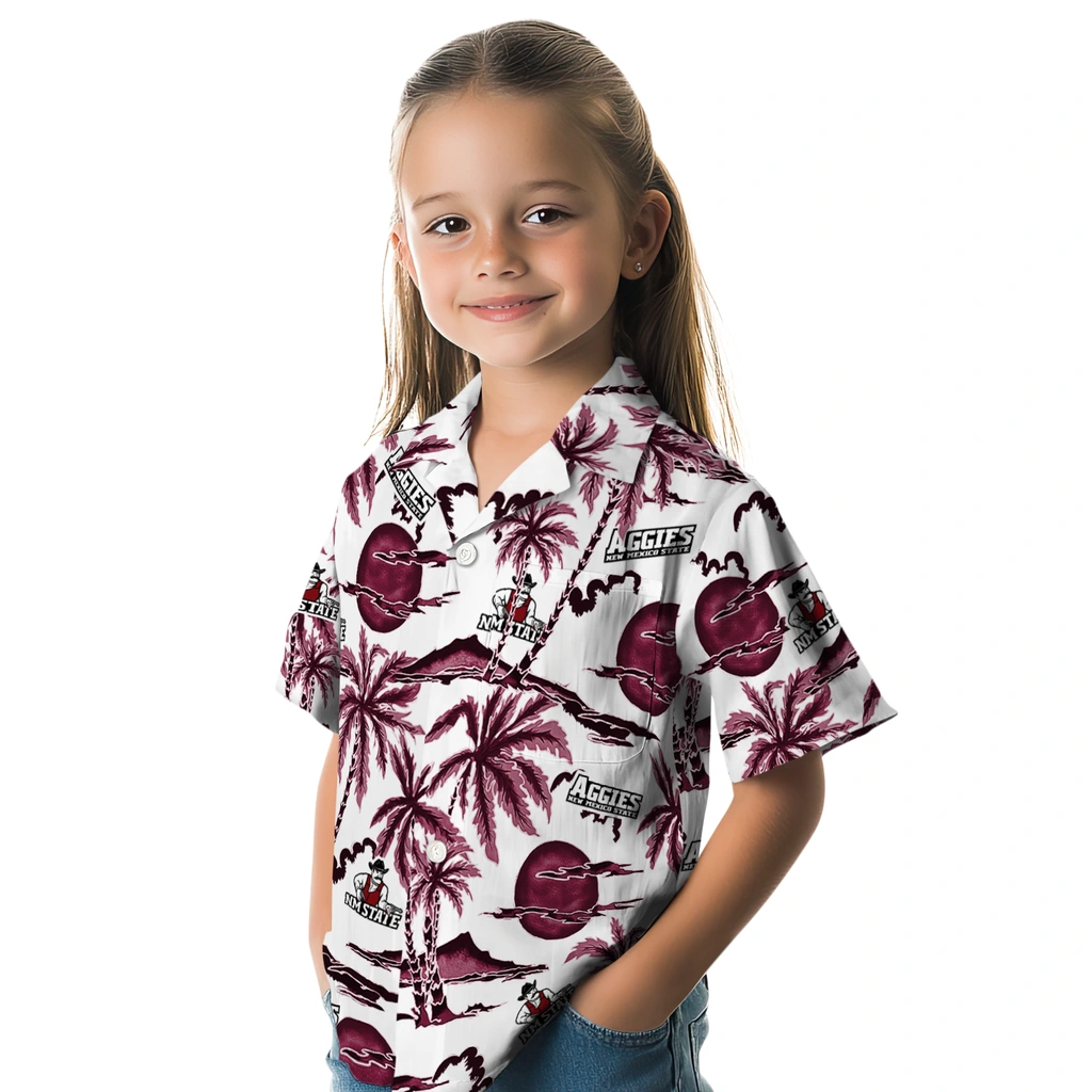 New Mexico State Aggies Hawaiian Shirt - Palm Sunset new mexico state aggies palm sunset hawaiian shirts premium grade