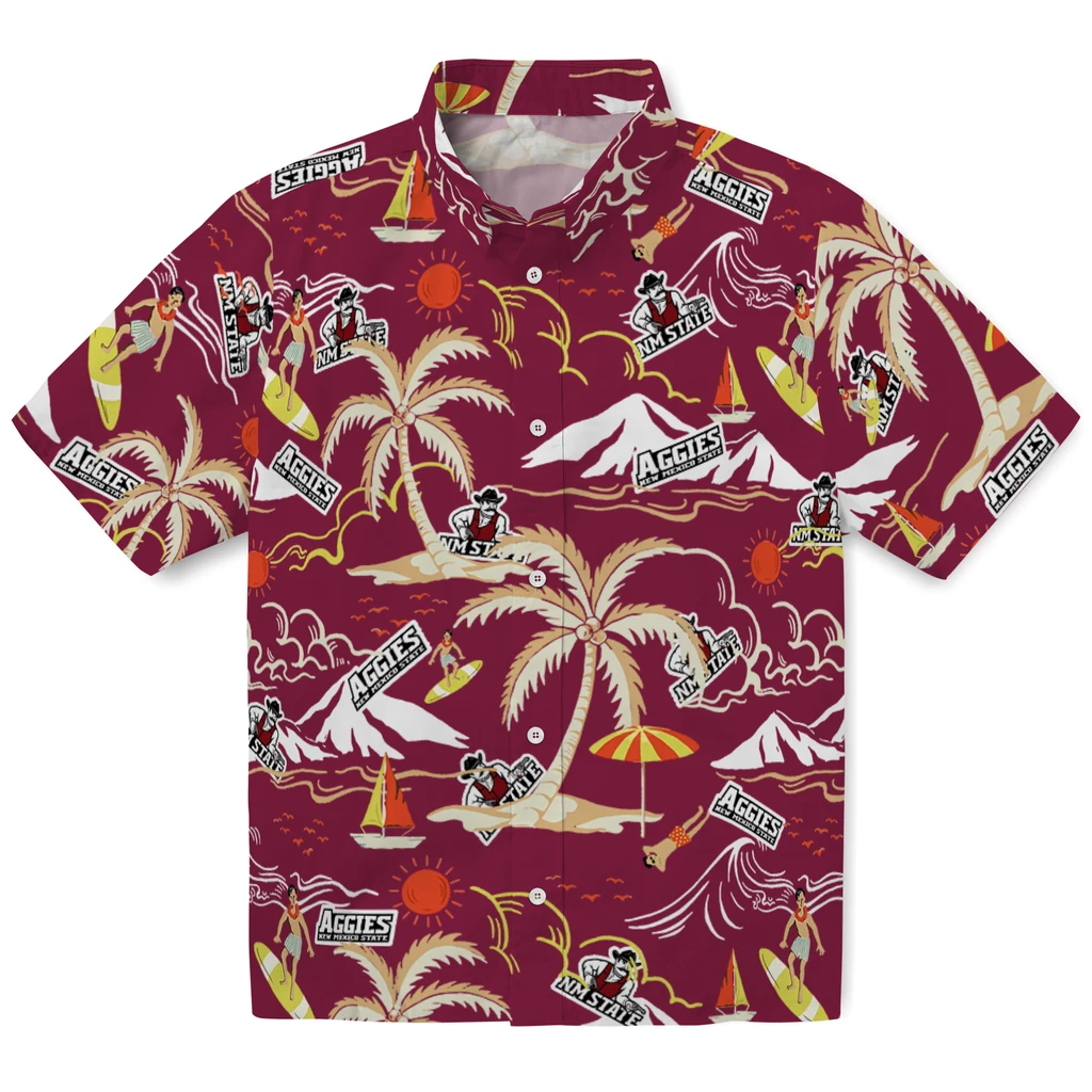 New Mexico State Aggies Hawaiian Shirt - Palm Tree Island new mexico state aggies palm tree island crimson hawaiian shirts best selling