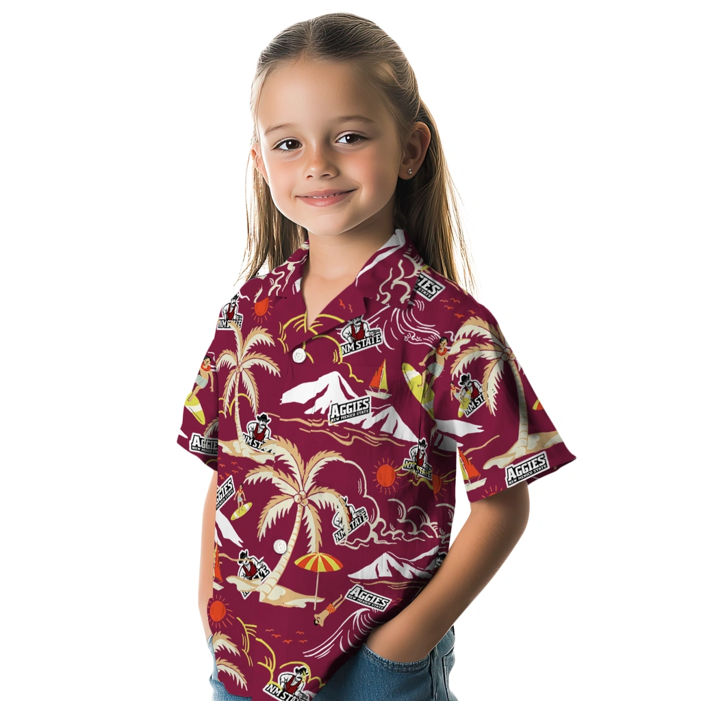 New Mexico State Aggies Hawaiian Shirt - Palm Tree Island new mexico state aggies palm tree island crimson hawaiian shirts premium grade