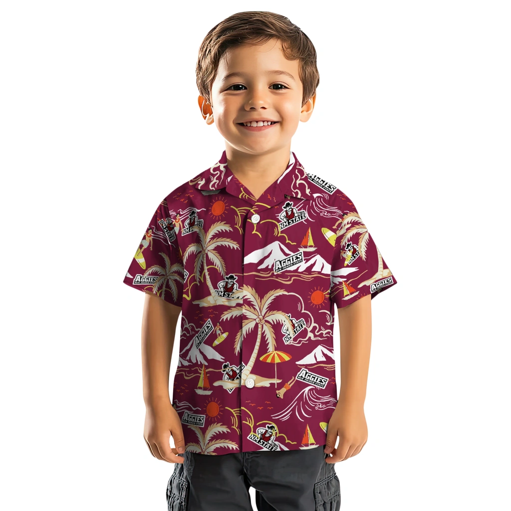 New Mexico State Aggies Hawaiian Shirt - Palm Tree Island new mexico state aggies palm tree island crimson hawaiian shirts top rated