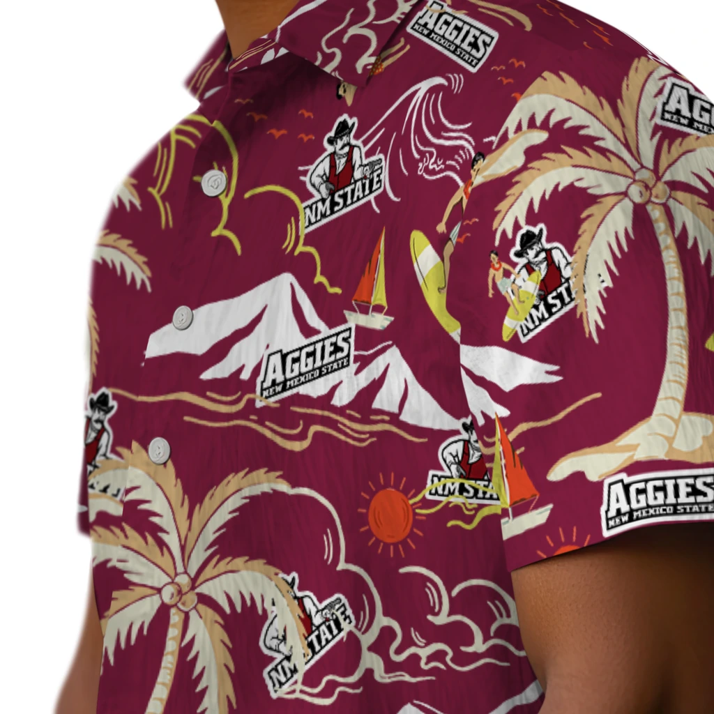 New Mexico State Aggies Hawaiian Shirt - Palm Tree Island new mexico state aggies palm tree island crimson hawaiian shirts trendy