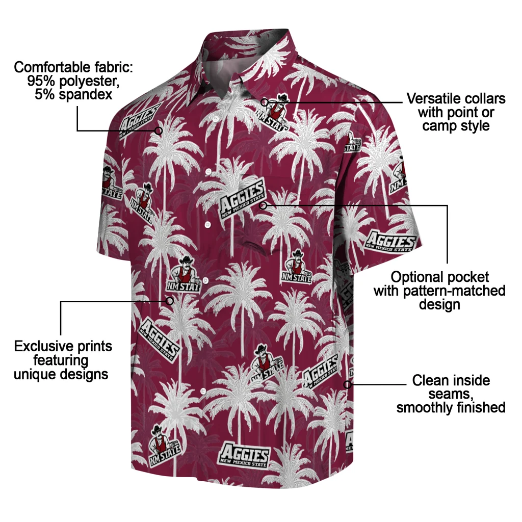 New Mexico State Aggies Hawaiian Shirt - Palm Tree Motif new mexico state aggies palm grove crimson hawaiian shirts new arrival