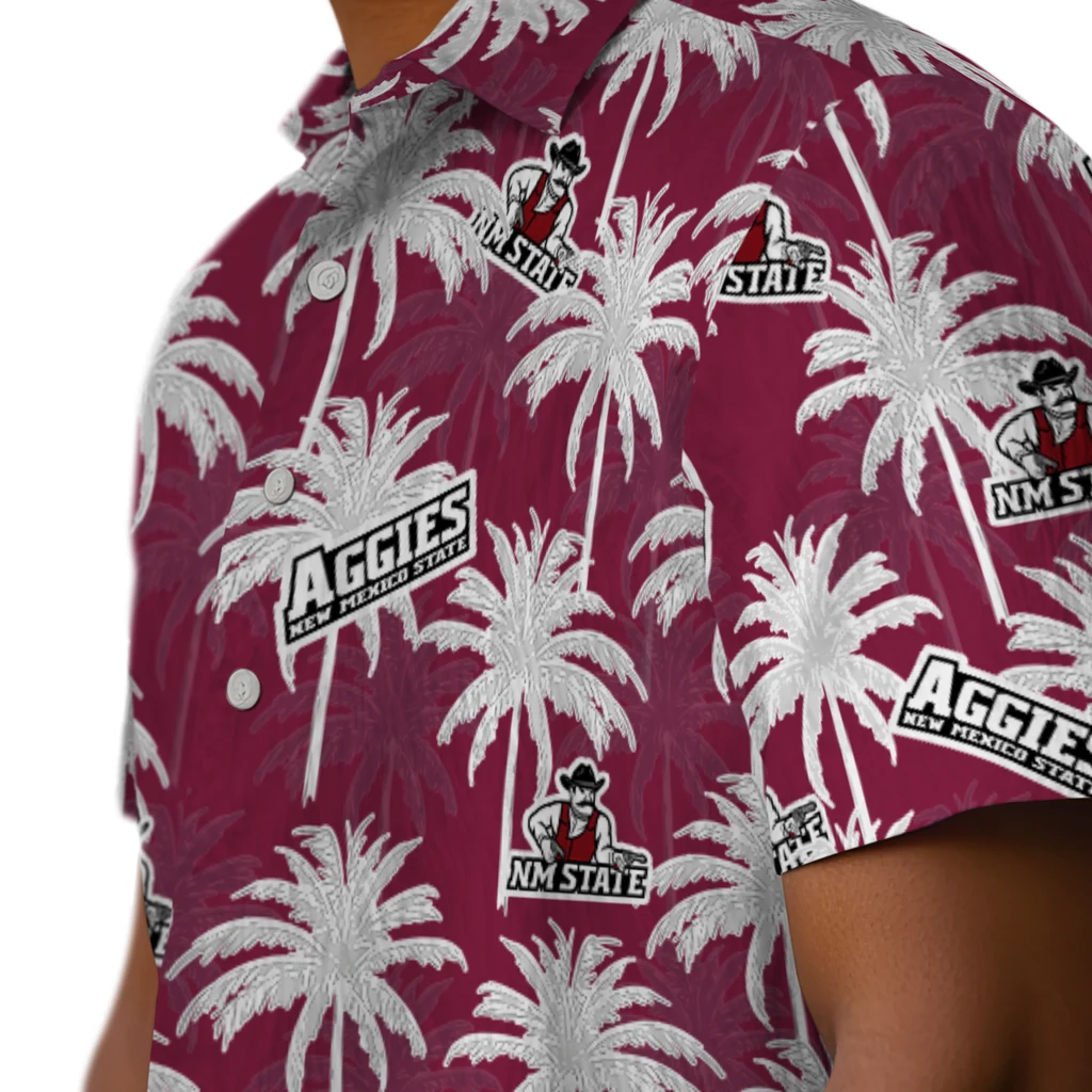 New Mexico State Aggies Hawaiian Shirt - Palm Tree Motif new mexico state aggies palm grove crimson hawaiian shirts trendy