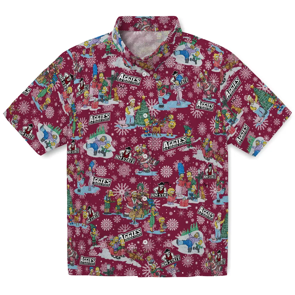 New Mexico State Aggies Hawaiian Shirt - Simpsons Christmas new mexico state aggies simpsons christmas crimson hawaiian shirts best selling