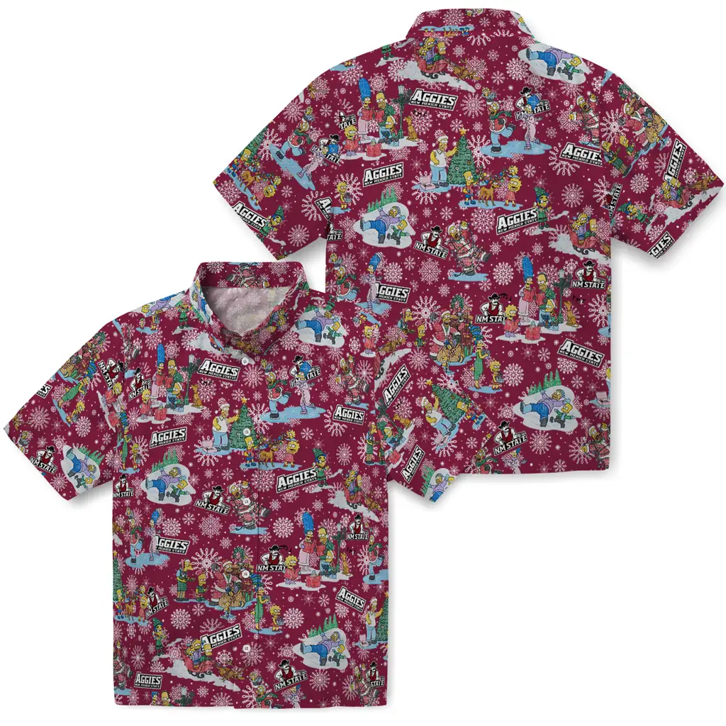 New Mexico State Aggies Hawaiian Shirt - Simpsons Christmas new mexico state aggies simpsons christmas crimson hawaiian shirts high quality