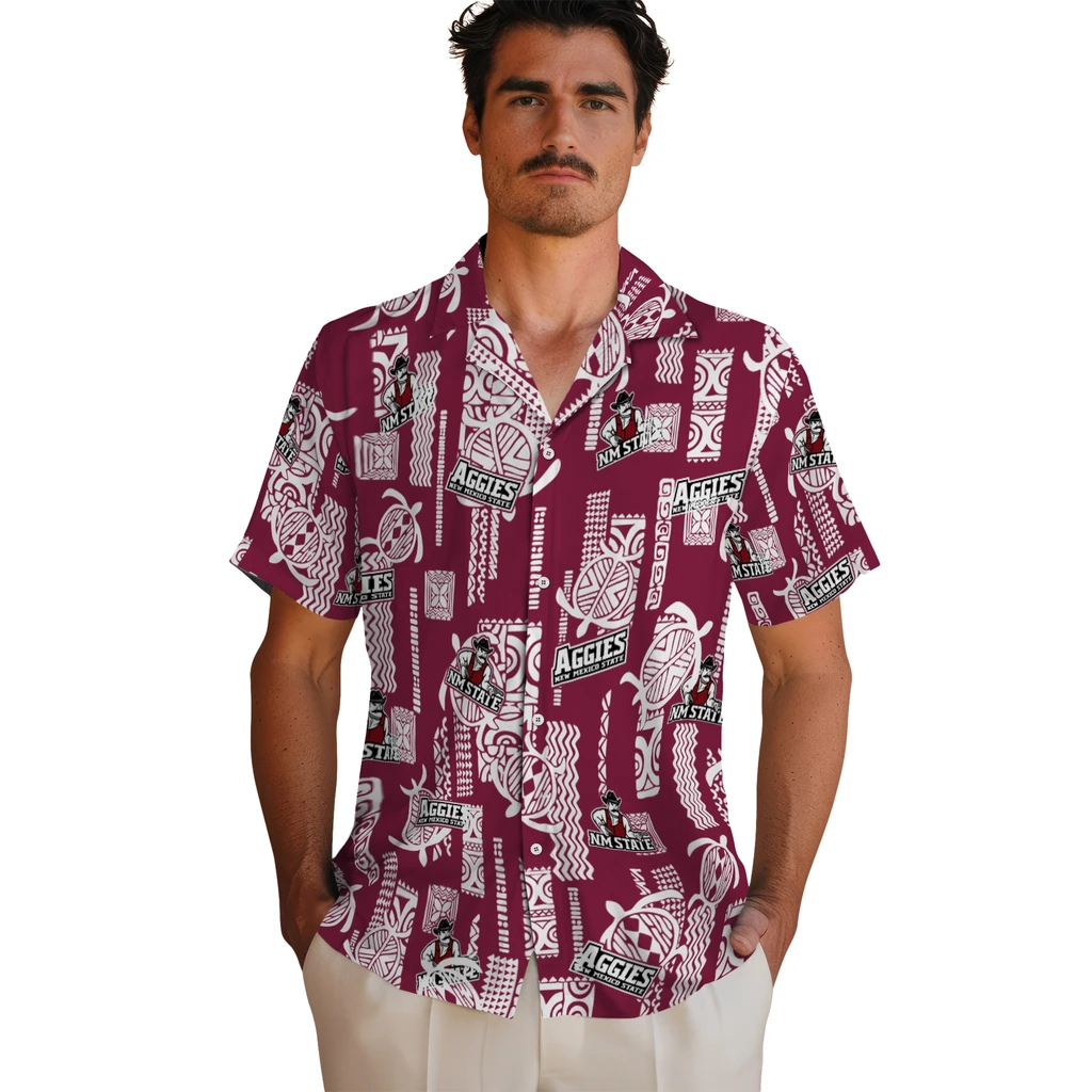 New Mexico State Aggies Hawaiian Shirt - Turtle Lines new mexico state aggies turtle lines crimson hawaiian shirts fashion forward