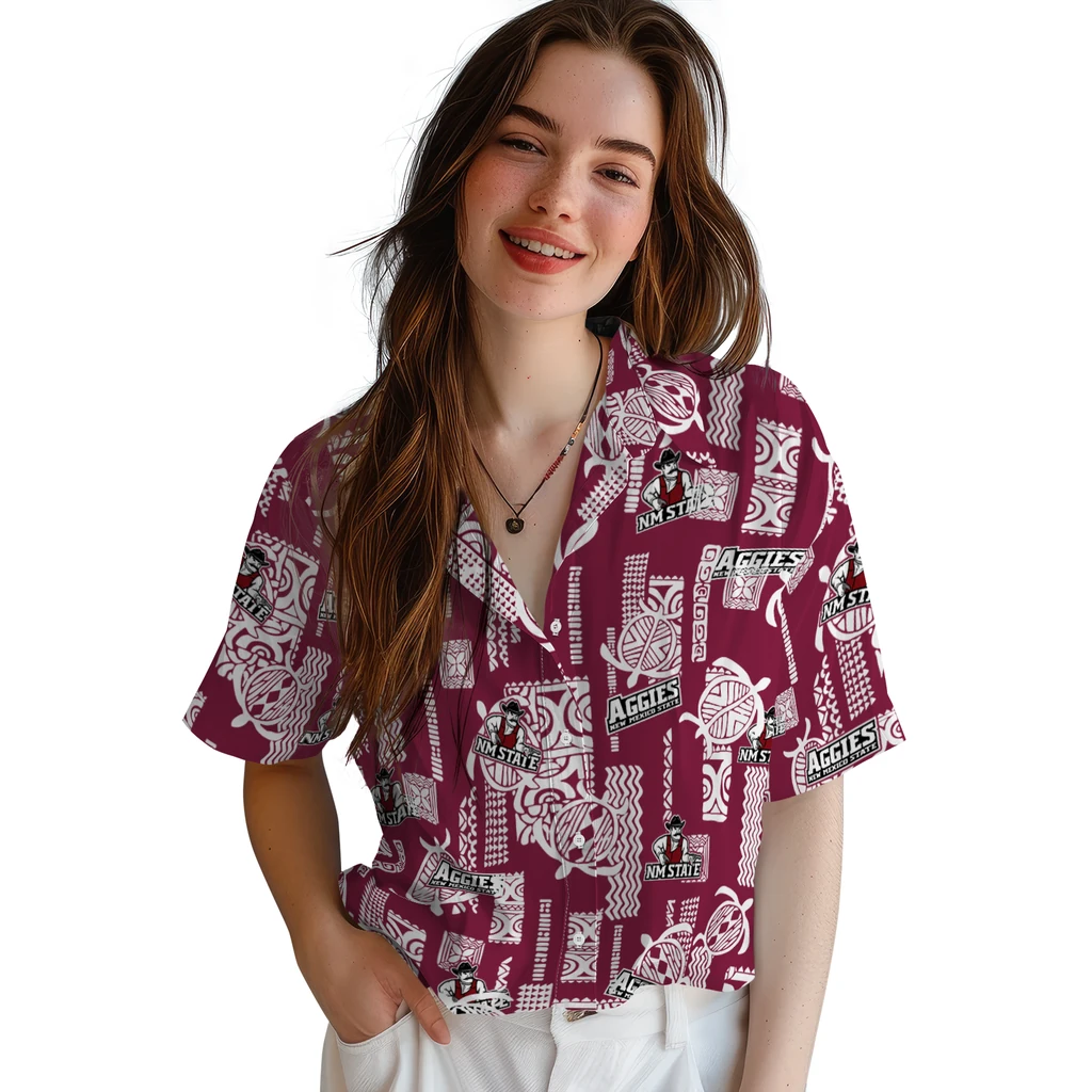 New Mexico State Aggies Hawaiian Shirt - Turtle Lines new mexico state aggies turtle lines crimson hawaiian shirts latest model