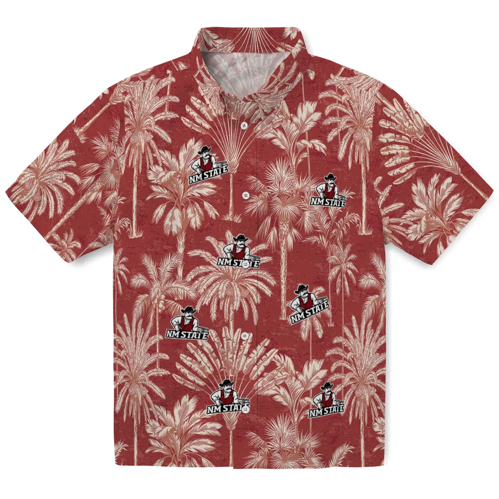 New Mexico State Aggies Hawaiian Shirt - Vintage Palm Tree new mexico state aggies palm shadows crimson hawaiian shirts best selling