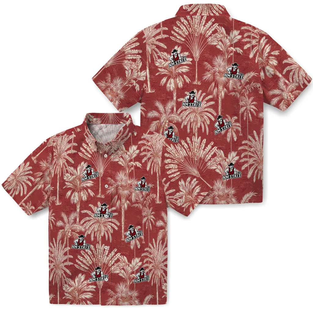 New Mexico State Aggies Hawaiian Shirt - Vintage Palm Tree new mexico state aggies palm shadows crimson hawaiian shirts high quality