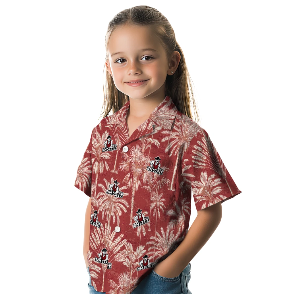 New Mexico State Aggies Hawaiian Shirt - Vintage Palm Tree new mexico state aggies palm shadows crimson hawaiian shirts premium grade