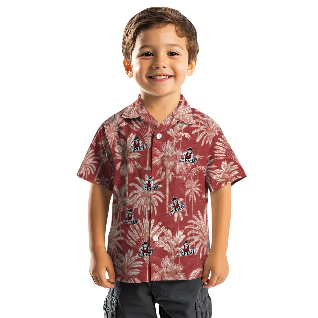 New Mexico State Aggies Hawaiian Shirt - Vintage Palm Tree new mexico state aggies palm shadows crimson hawaiian shirts top rated